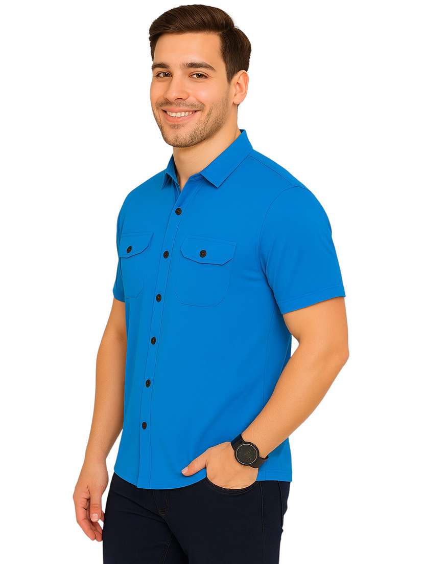 Men Solid Short Sleeve Regular Fit Casual Shirt - 22563629 -  Standard Image - 2