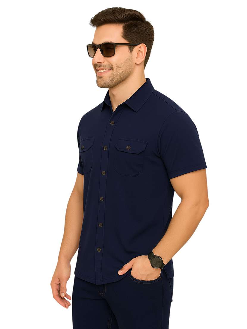 Men Solid Short Sleeve Regular Fit Casual Shirt - 22563633 -  Standard Image - 2