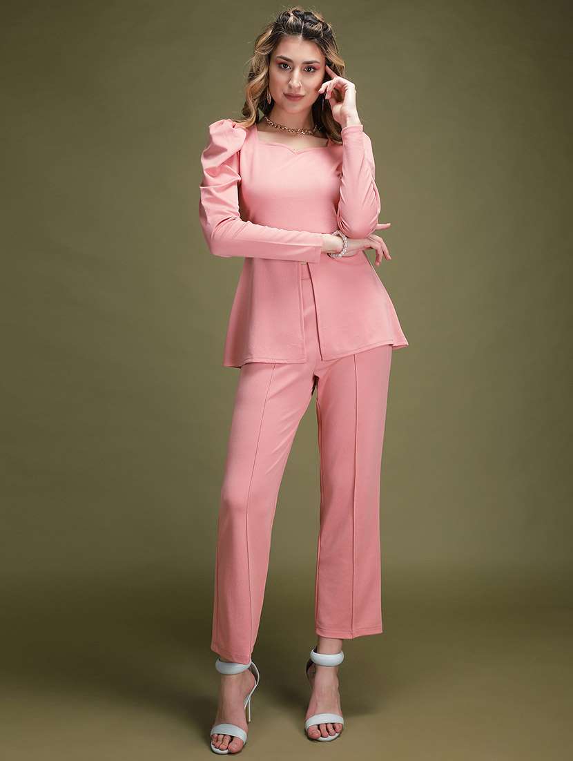 peach lycra top and trouser set coord - 22563818 -  Standard Image - 2