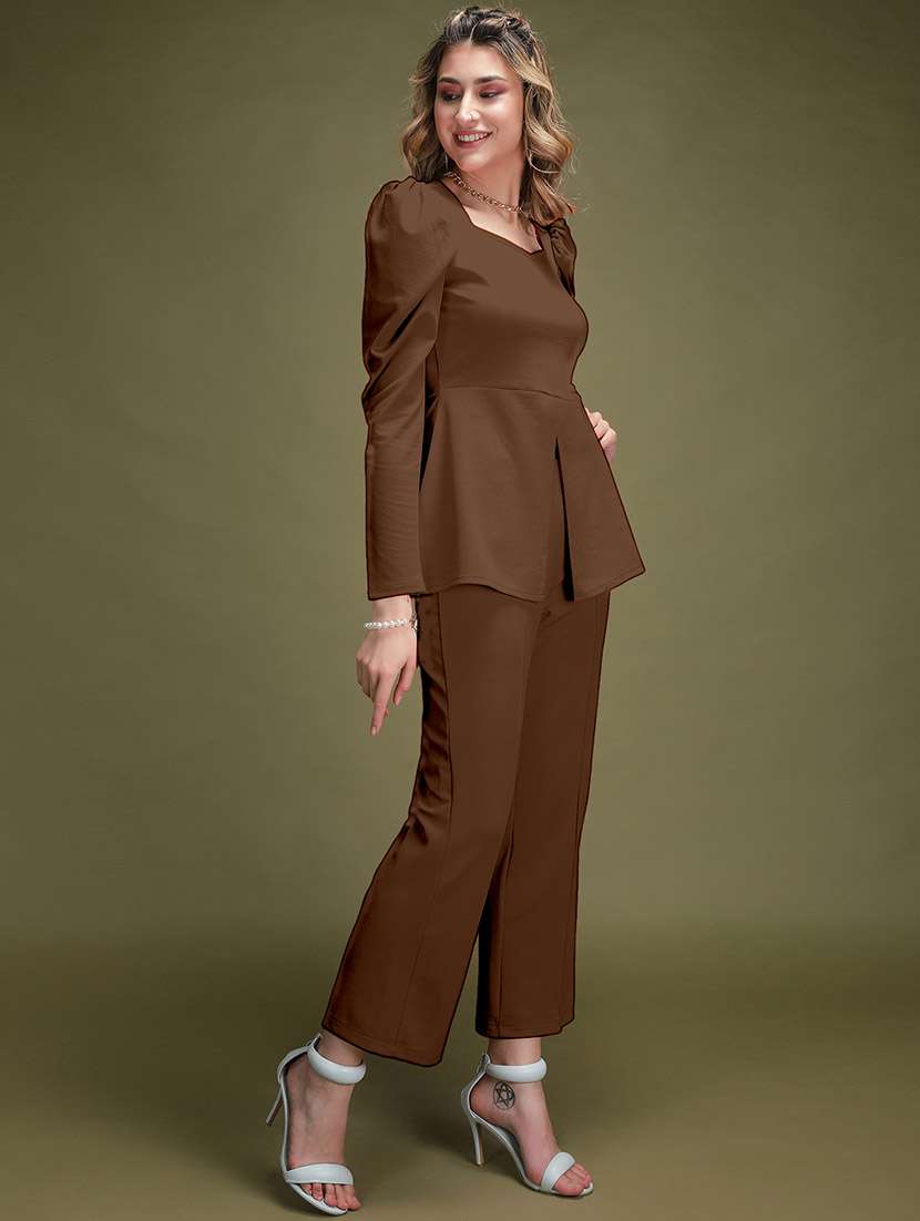 brown lycra top and trouser set coord - 22563821 -  Standard Image - 2