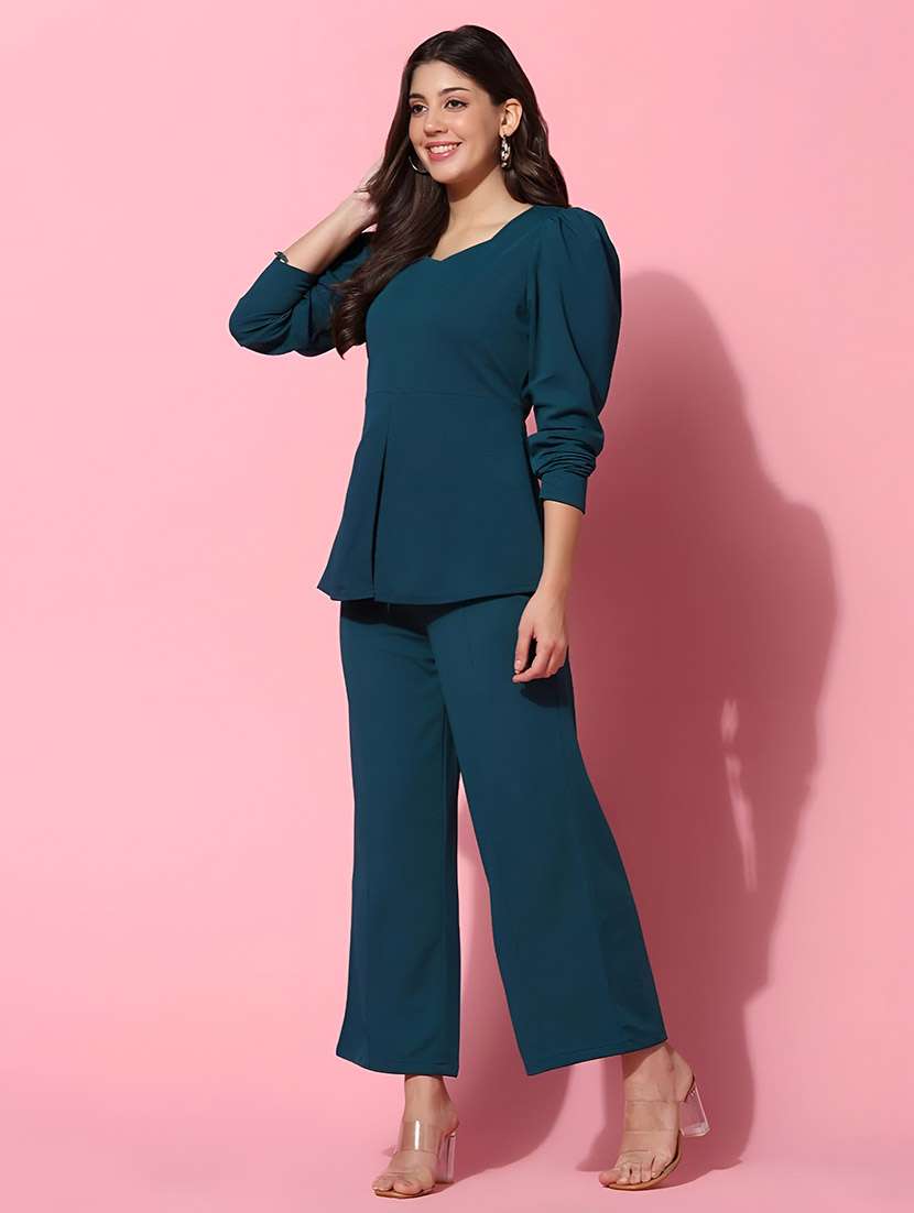 teal solid top and trouser set - 22564769 -  Standard Image - 2