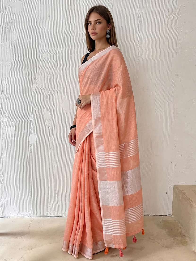 women solid with bordered saree with blouse - 22564983 -  Standard Image - 2
