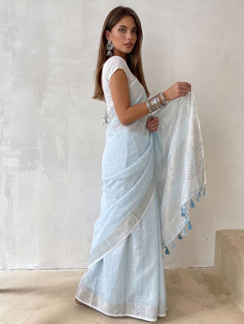 women solid with bordered saree with blouse - 22564988 -  Standard Image - 2