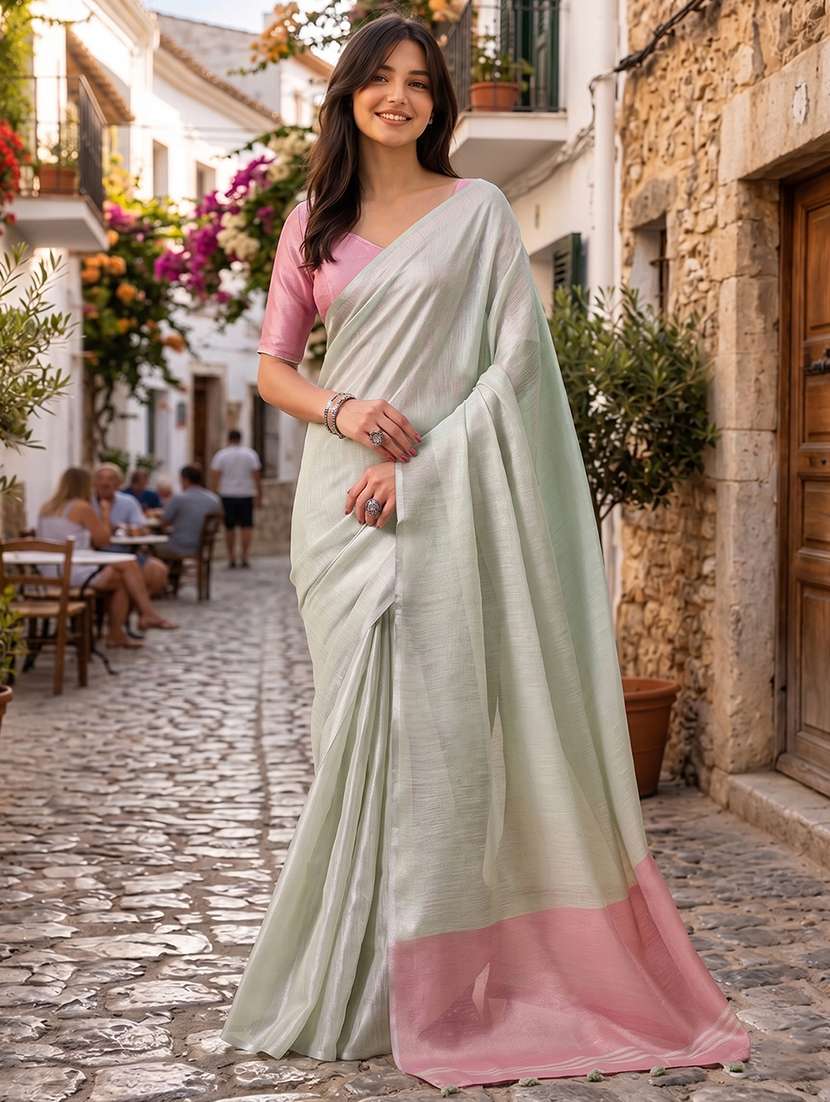 women solid plain saree with blouse