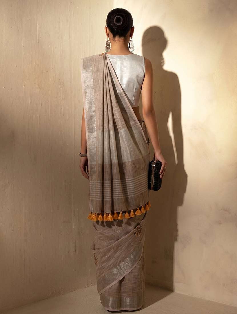 Women Solid With Work Embroidered Saree With Blouse - 22565086 -  Standard Image - 2