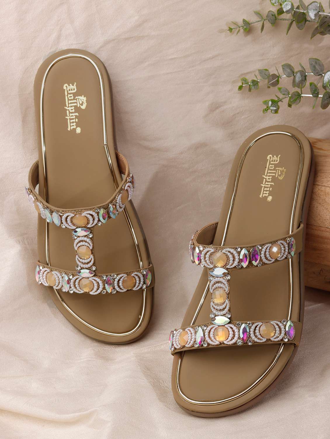 women embellished slip on flats