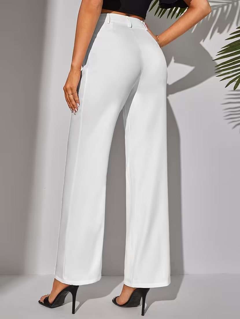 women solid high rise regular fit straight trouser - 22565272 -  Standard Image - 2
