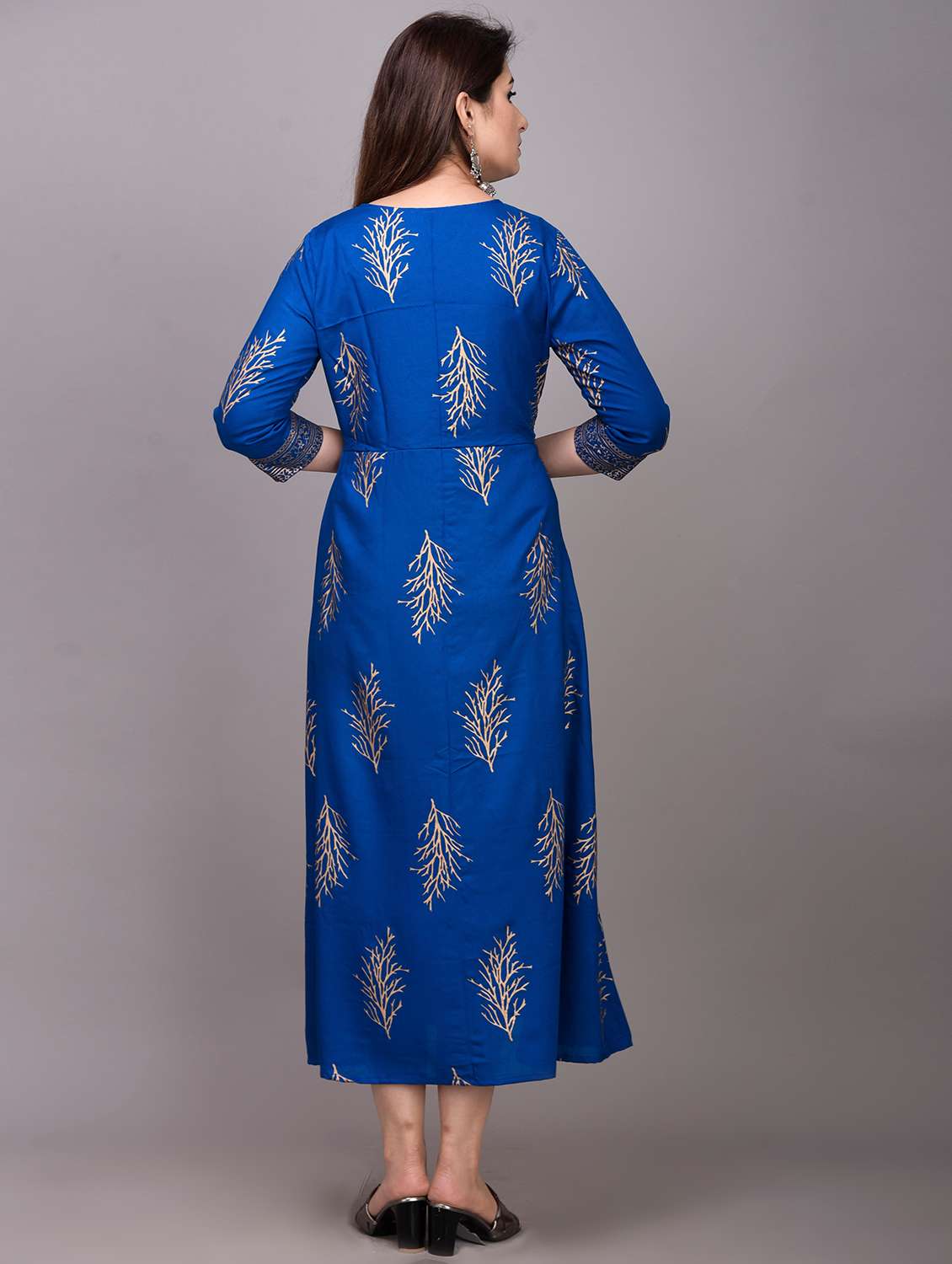 women printed three quarter sleeves a-line dress - 22565279 -  Standard Image - 2