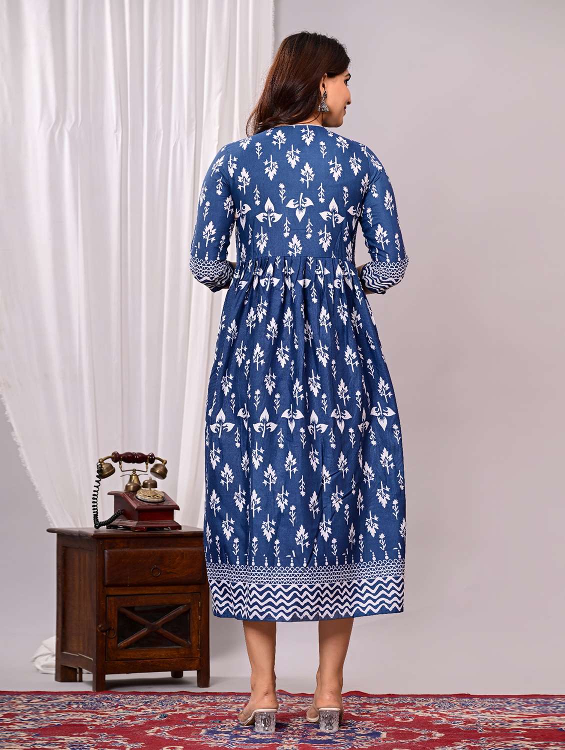 women printed three quarter sleeves flared dress - 22565280 -  Standard Image - 2
