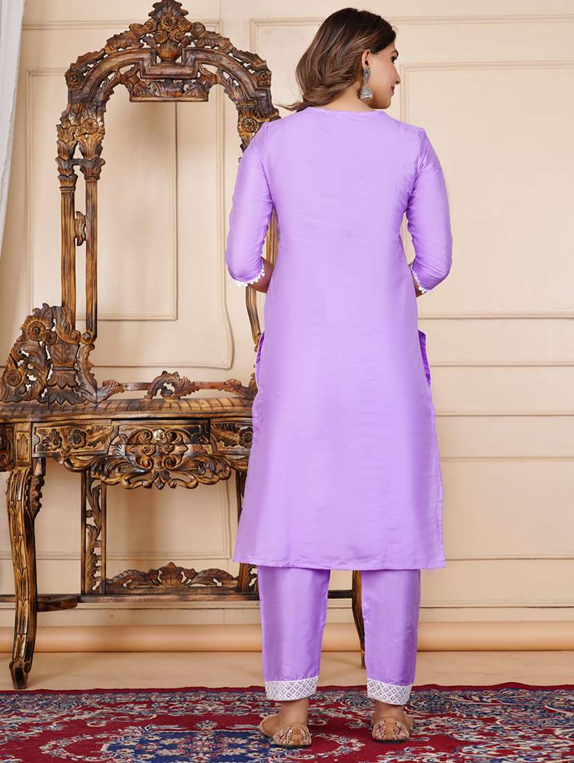 Women Embroidered Three Quarter Sleeves Kurta Pant Set With Dupatta - 22565284 -  Standard Image - 2