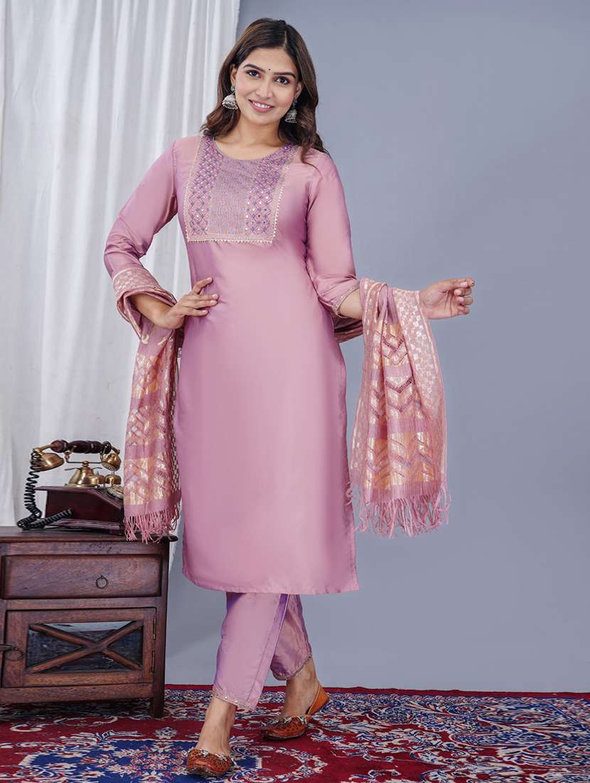 women embroidered three quarter sleeves kurta pant set with dupatta - 22565288 -  Standard Image - 2