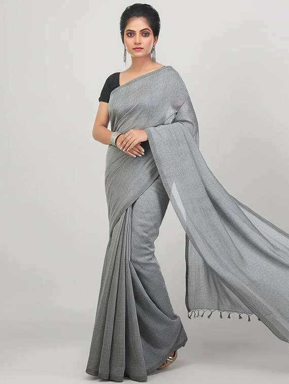 women solid handloom saree - 22565319 -  Standard Image - 2
