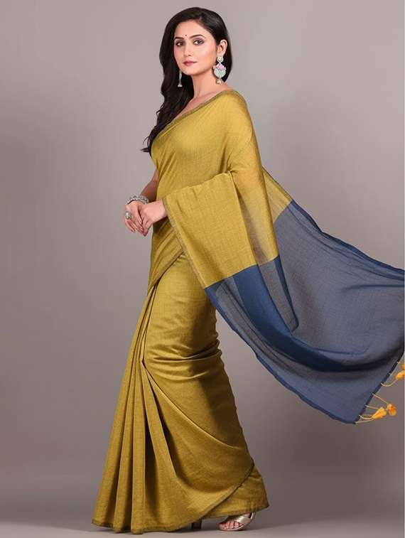 Green Cotton Blend Handloom Saree - 22565321 -  Standard Image - 2