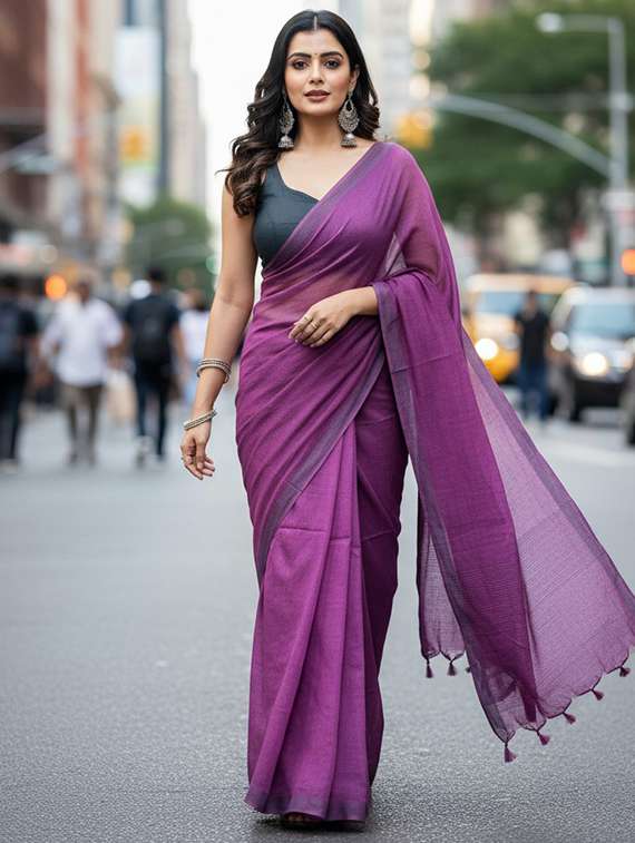 Women Solid Handloom Saree - 22565335 -  Standard Image - 2