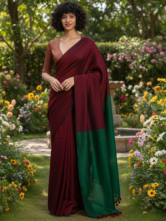 women solid handloom saree - 22565342 -  Standard Image - 2