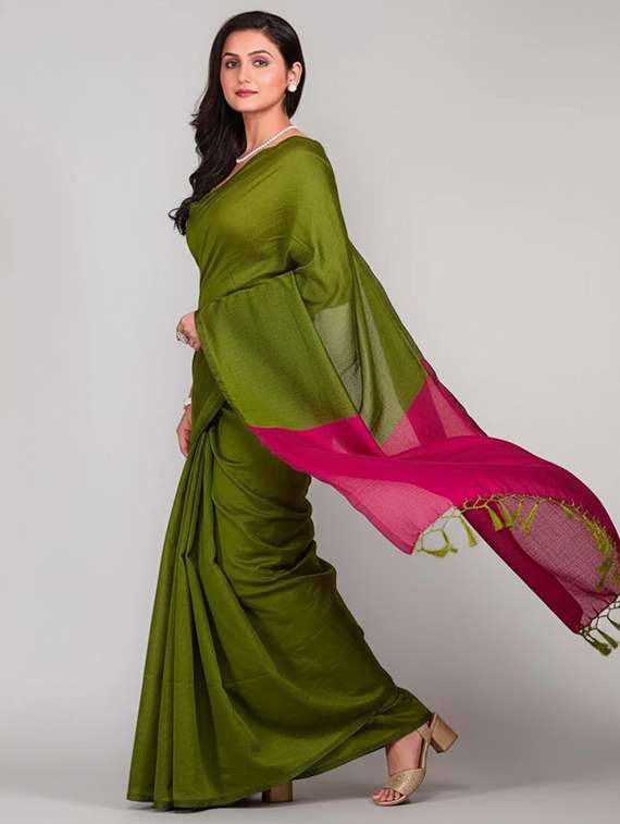 women solid handloom saree - 22565353 -  Standard Image - 2