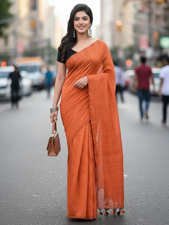 women solid handloom saree - 22565355 -  Standard Image - 2