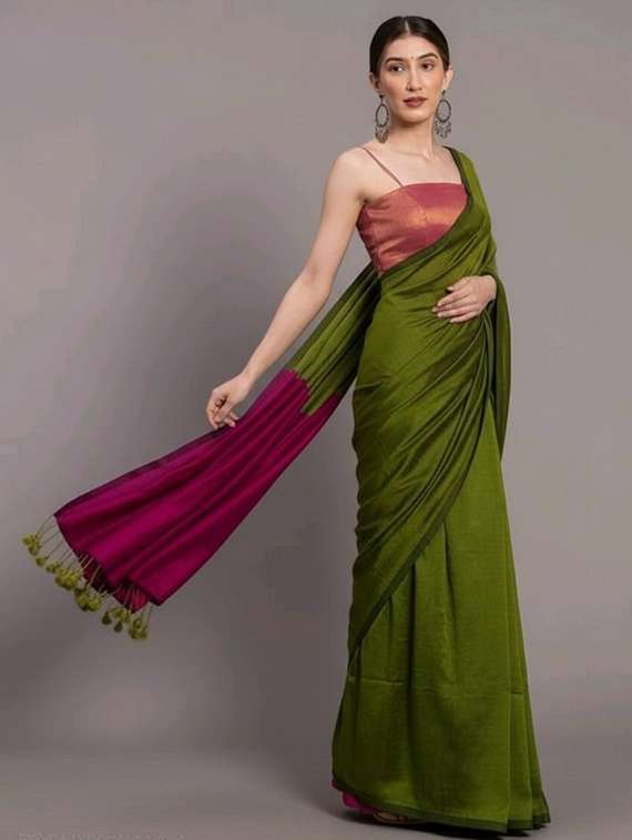 women solid handloom saree - 22565356 -  Standard Image - 2