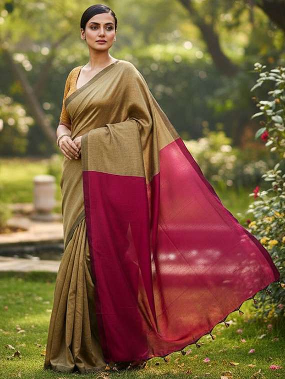 women solid handloom saree - 22565357 -  Standard Image - 2