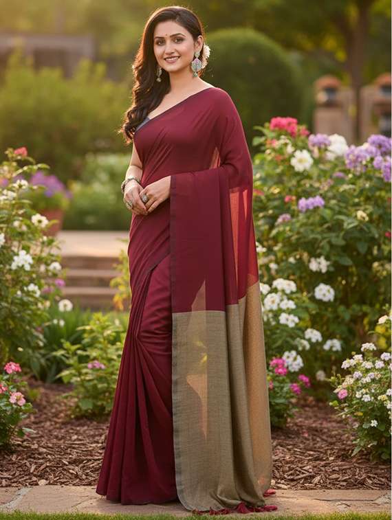 women solid handloom saree - 22565359 -  Standard Image - 2