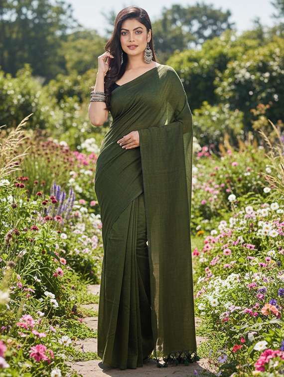 women solid handloom saree - 22565360 -  Standard Image - 2