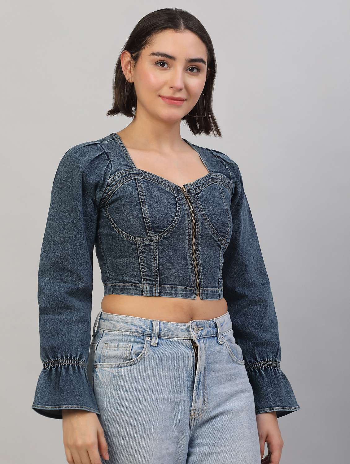women solid long sleeves crop top - 22565363 -  Standard Image - 2