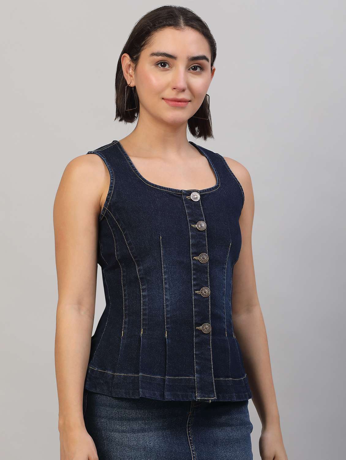 women solid sleeveless denim top - 22565364 -  Standard Image - 2