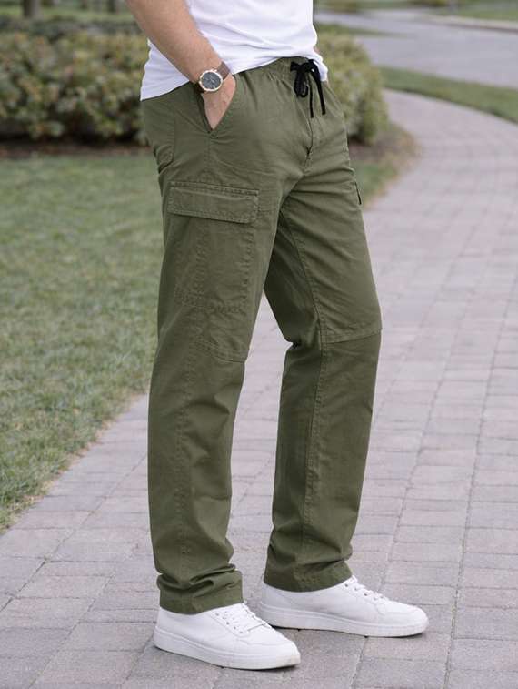 men solid mid rise regular fit cargo pant - 22565391 -  Standard Image - 2
