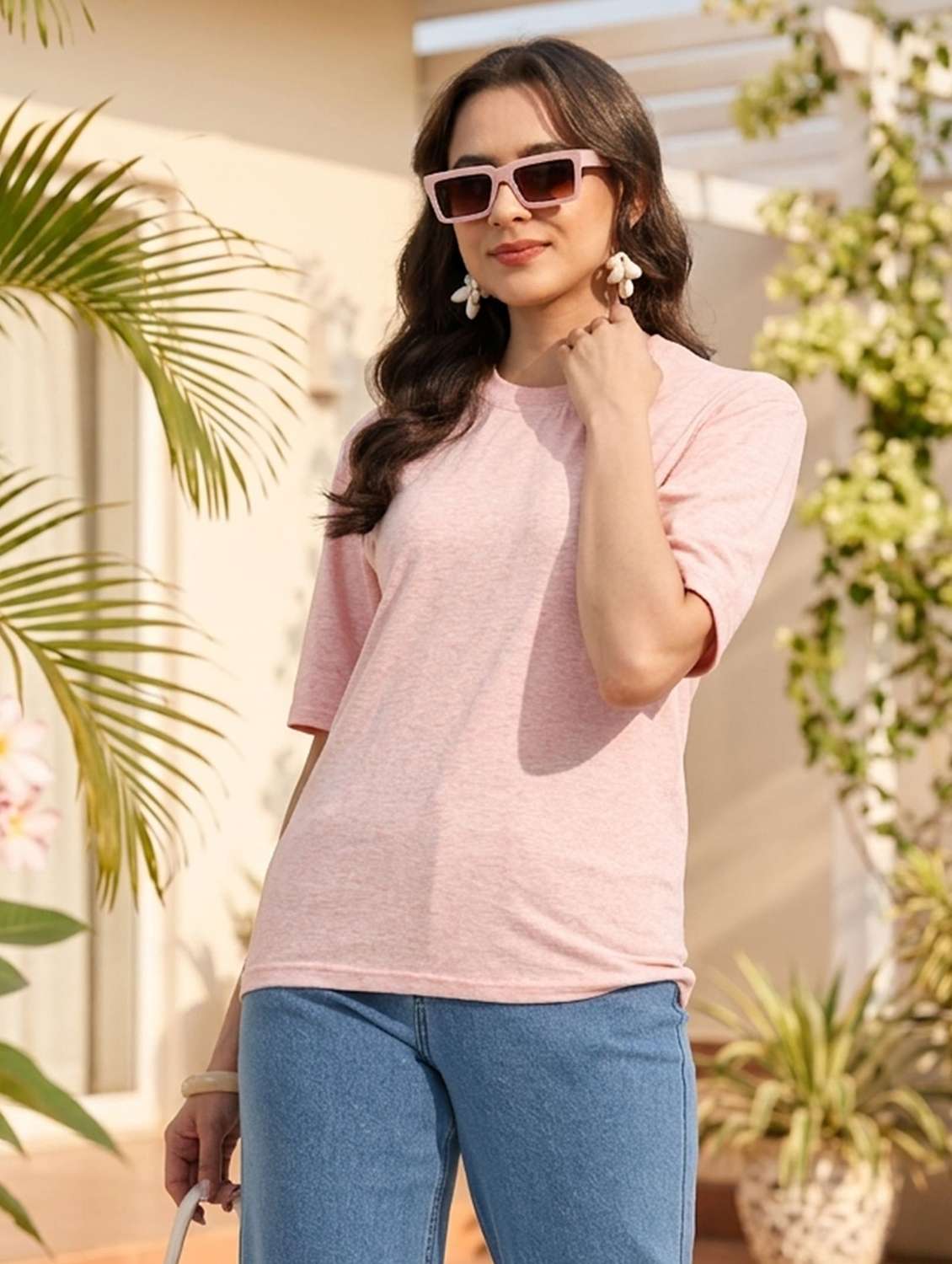 women solid short sleeves regular t-shirt