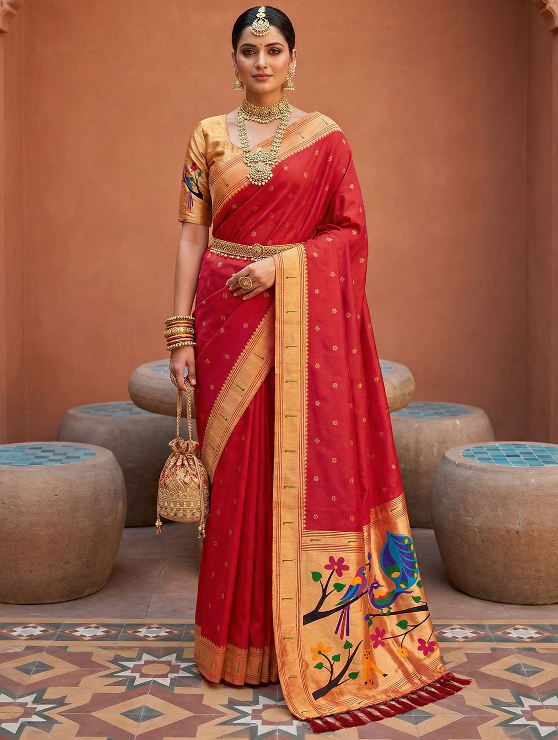 women self design paithani saree with blouse