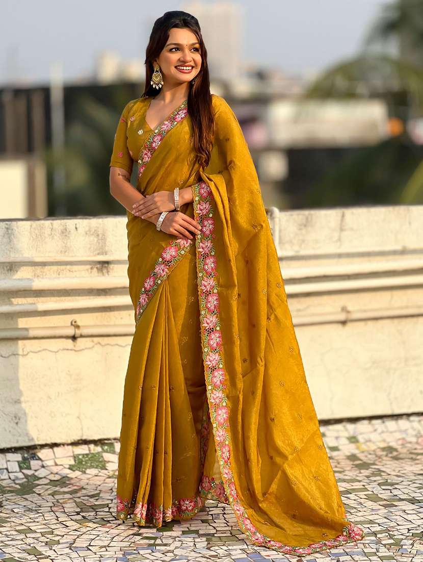 women solid with work embroidered saree with blouse - 22565513 -  Standard Image - 2