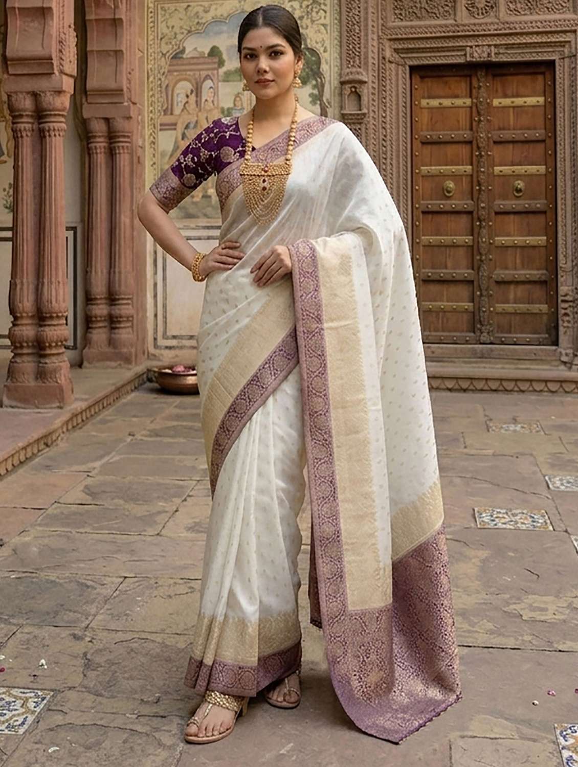 women self design banarasi saree with blouse