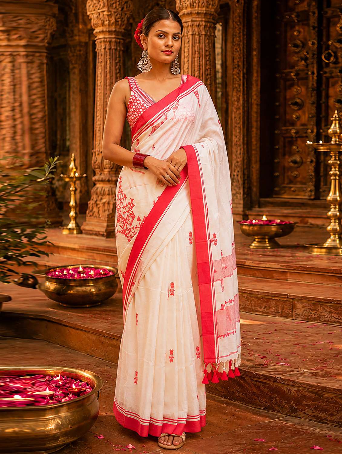 women printed handloom saree with blouse