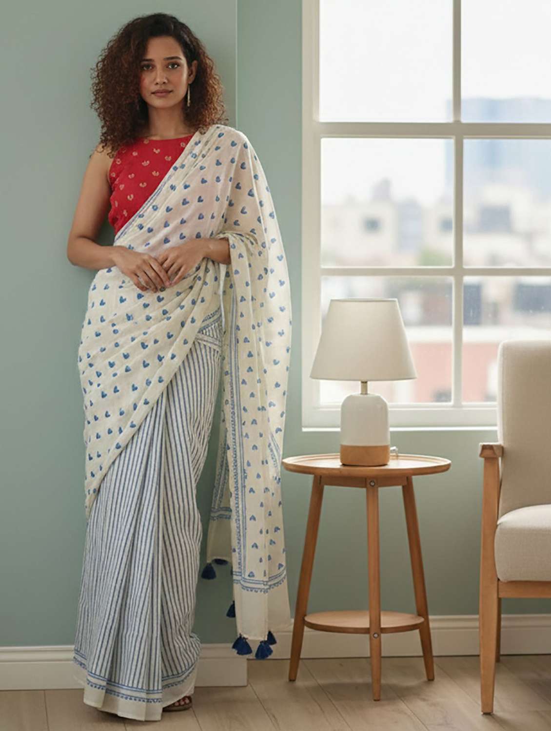 women printed casual wear saree with blouse
