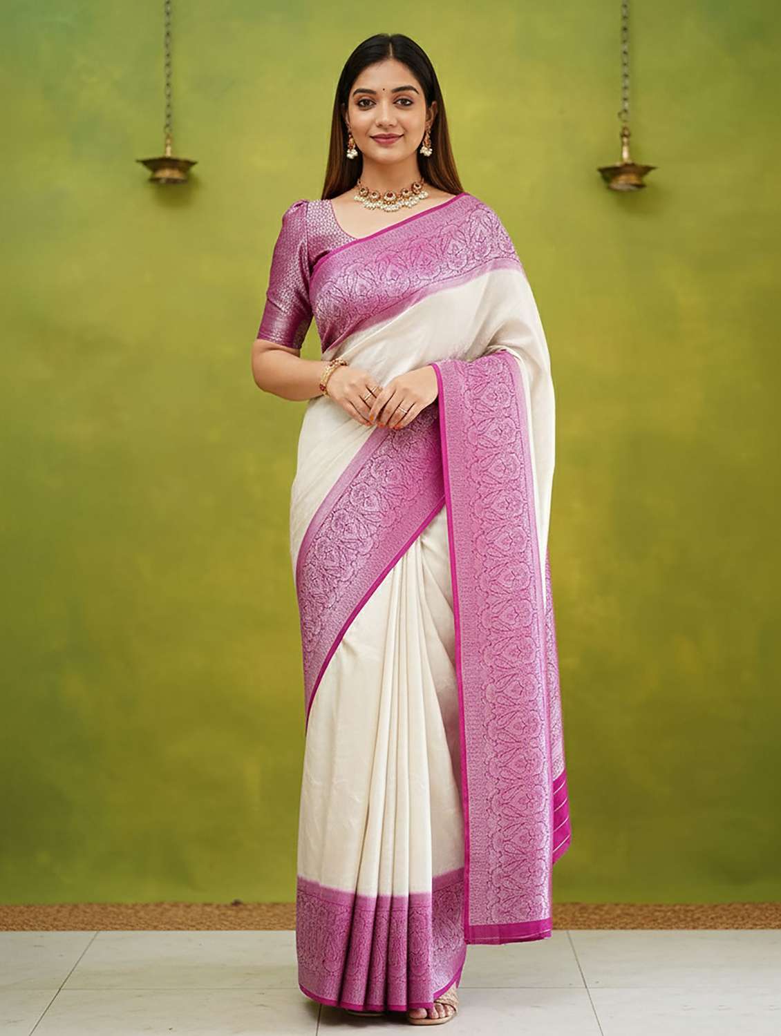women self design banarasi saree with blouse