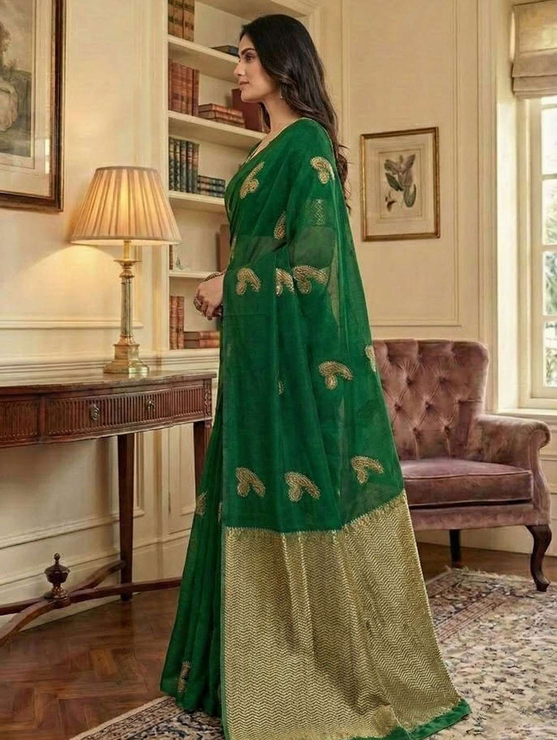 women solid with work embroidered saree with blouse - 22566065 -  Standard Image - 2