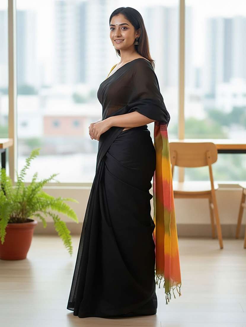 Women Solid Handloom Saree With Blouse - 22566091 -  Standard Image - 2