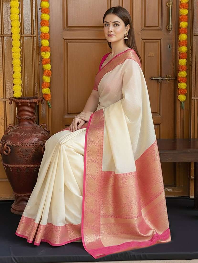 women solid with bordered saree with blouse - 22566300 -  Standard Image - 2