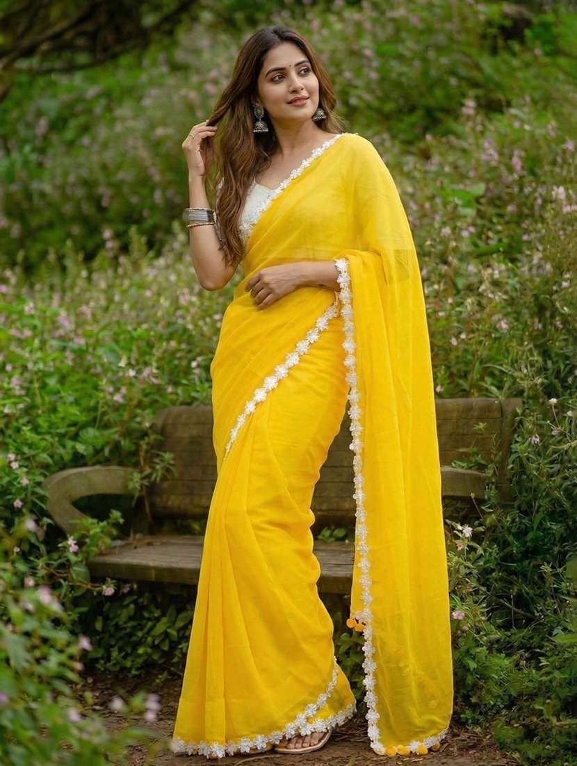 women solid plain saree with blouse - 22566308 -  Standard Image - 2