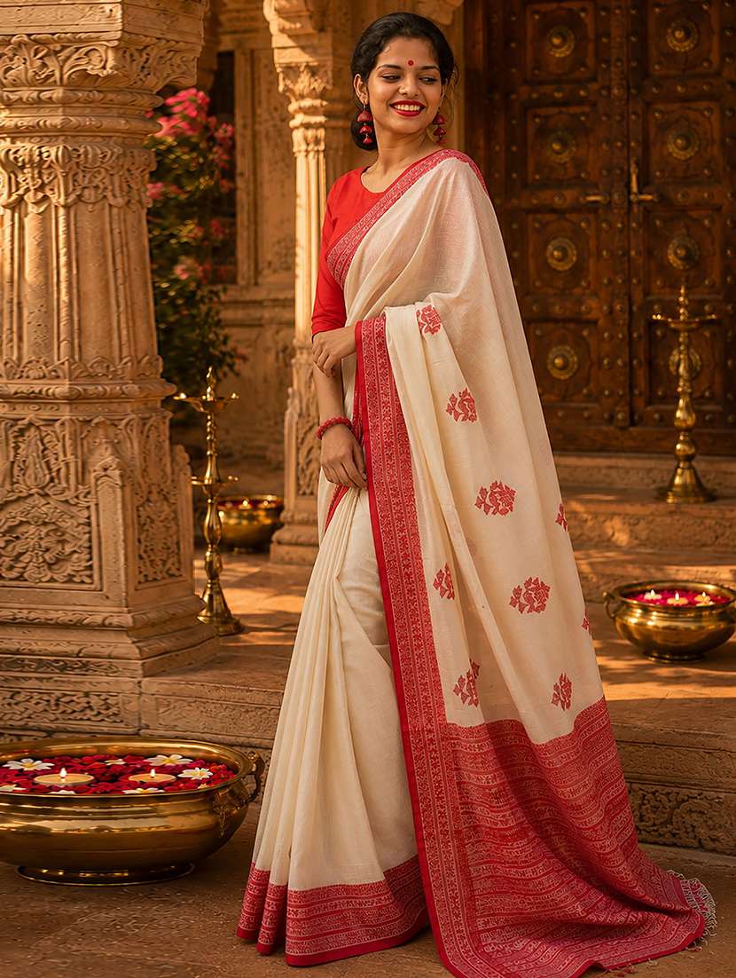 Women Self Design Handloom Saree With Blouse - 22566448 -  Standard Image - 2