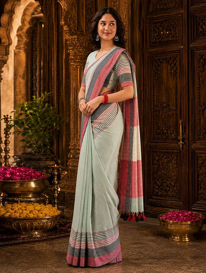 women striped handloom saree with blouse - 22566834 -  Standard Image - 2