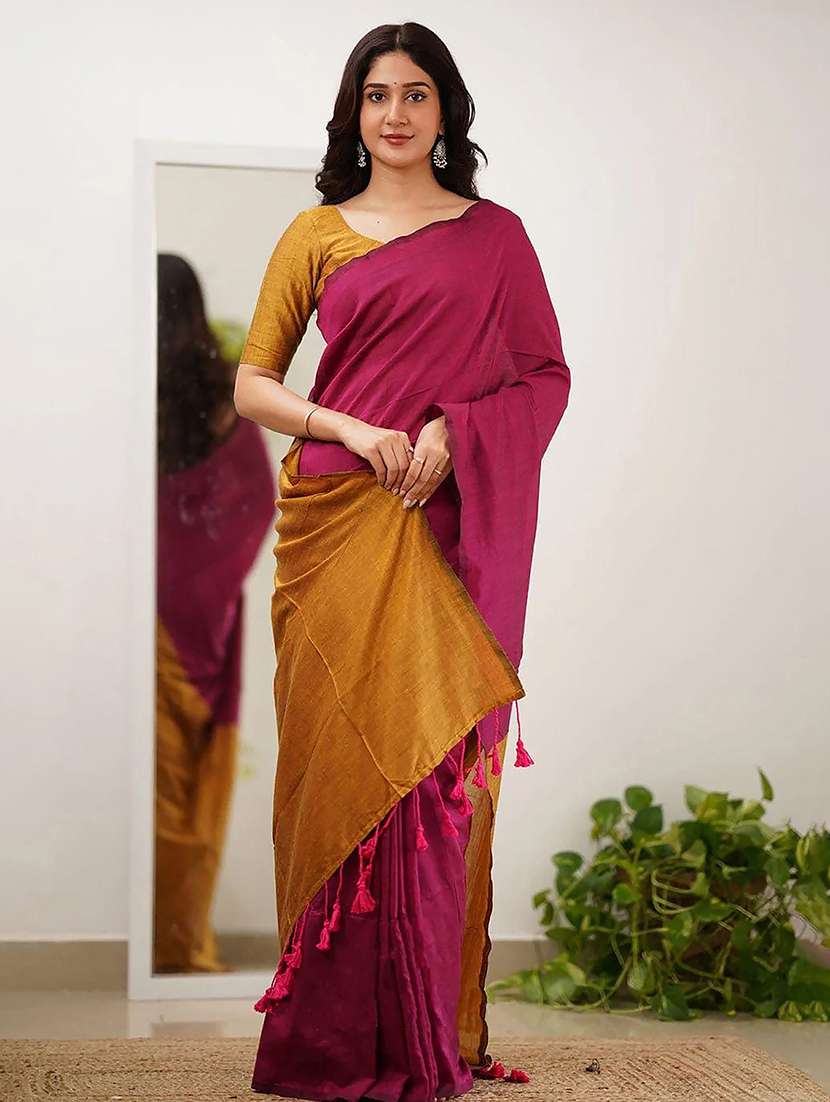 women solid handloom saree with blouse - 22566971 -  Standard Image - 2