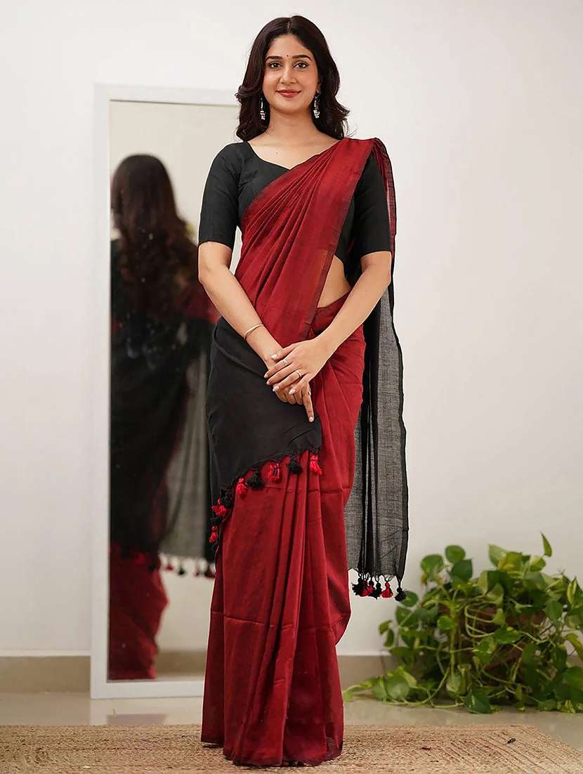 women solid handloom saree with blouse