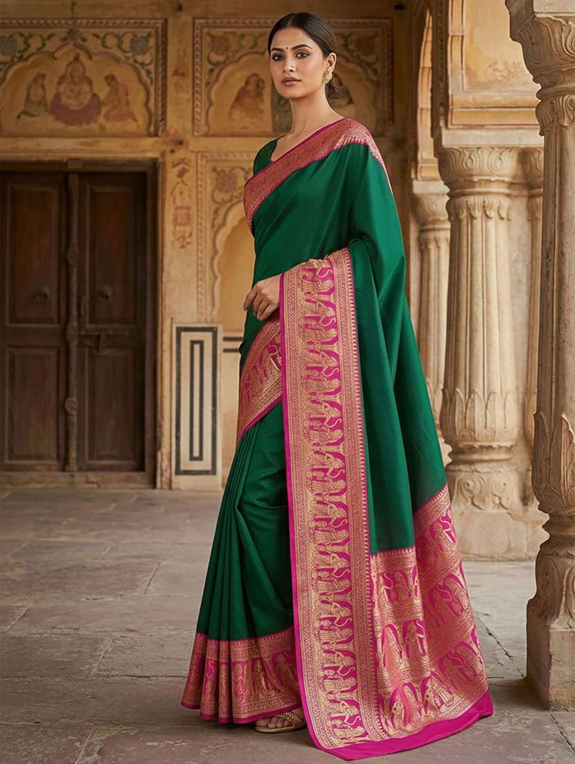 women solid with bordered saree with blouse - 22567215 -  Standard Image - 2