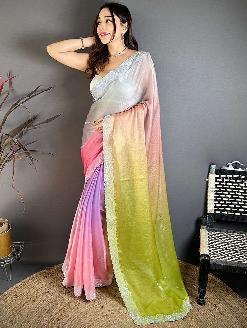women ombre embellished saree with blouse