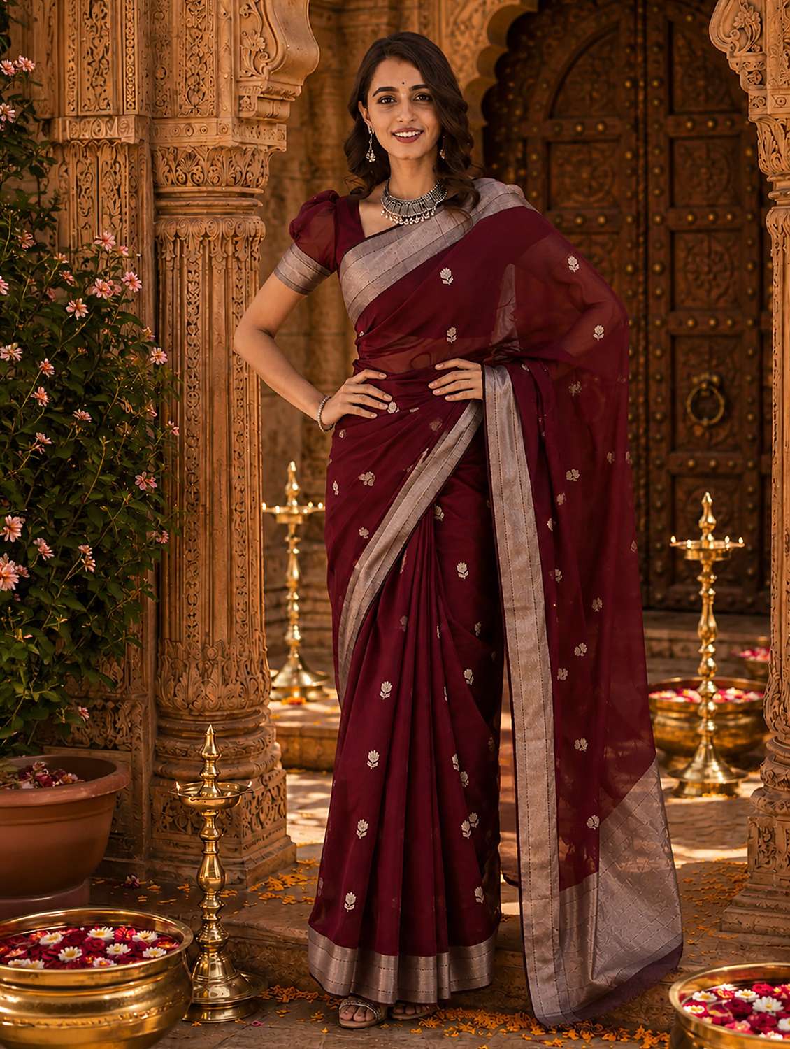 women self design bordered saree with blouse - 22567237 -  Standard Image - 2