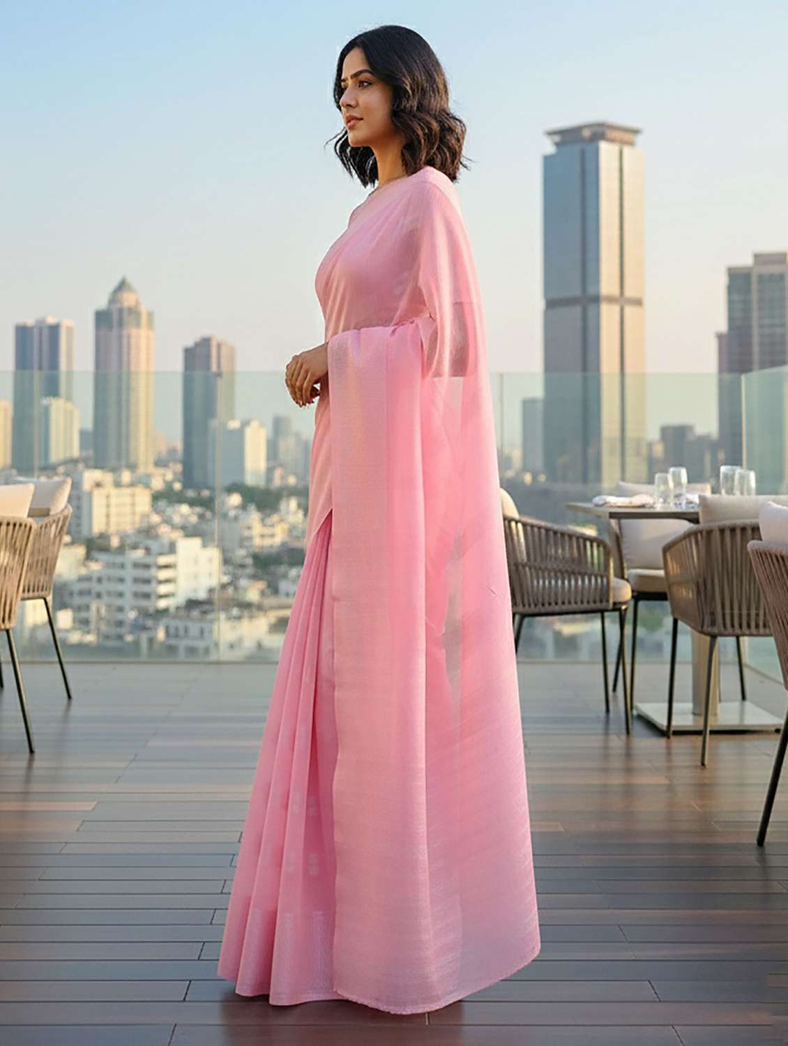 women solid handloom saree with blouse - 22567252 -  Standard Image - 2