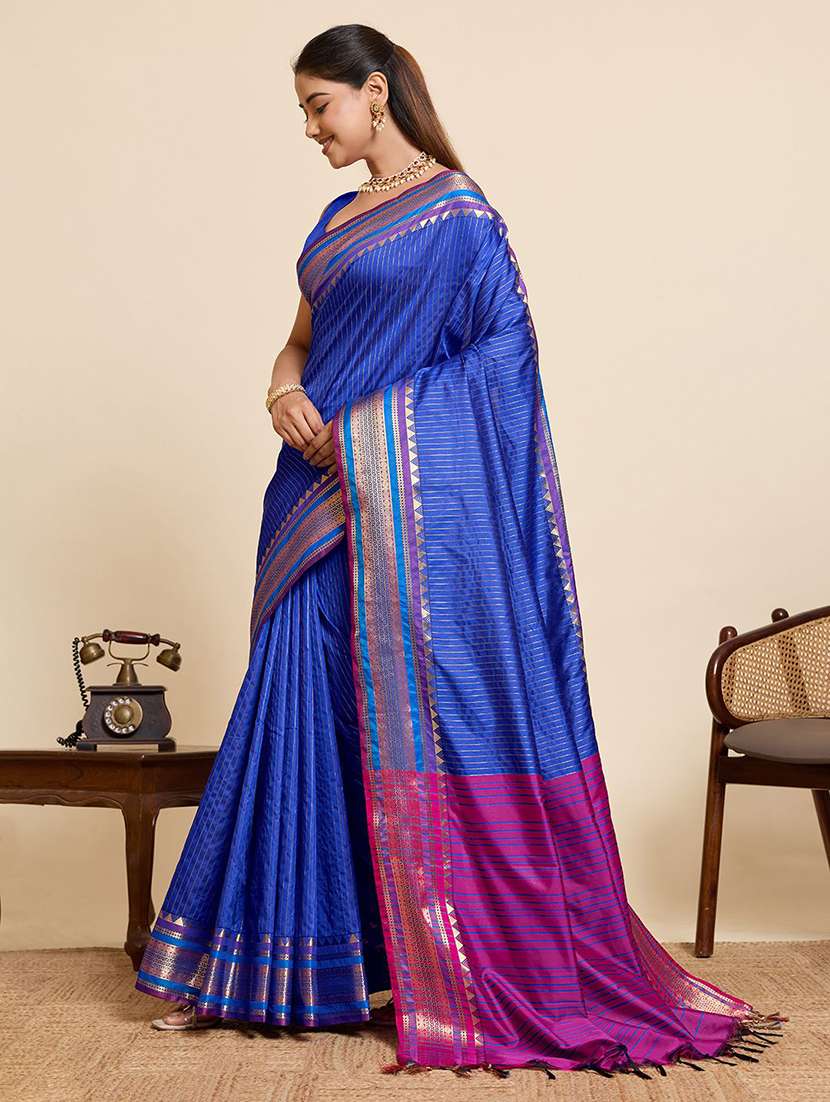 women striped bordered saree with blouse - 22567300 -  Standard Image - 2