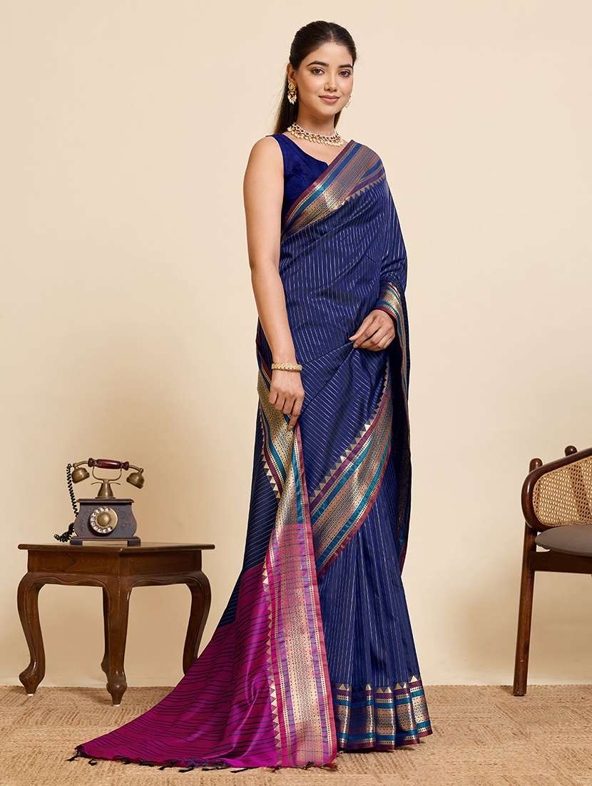 women striped bordered saree with blouse - 22567301 -  Standard Image - 2