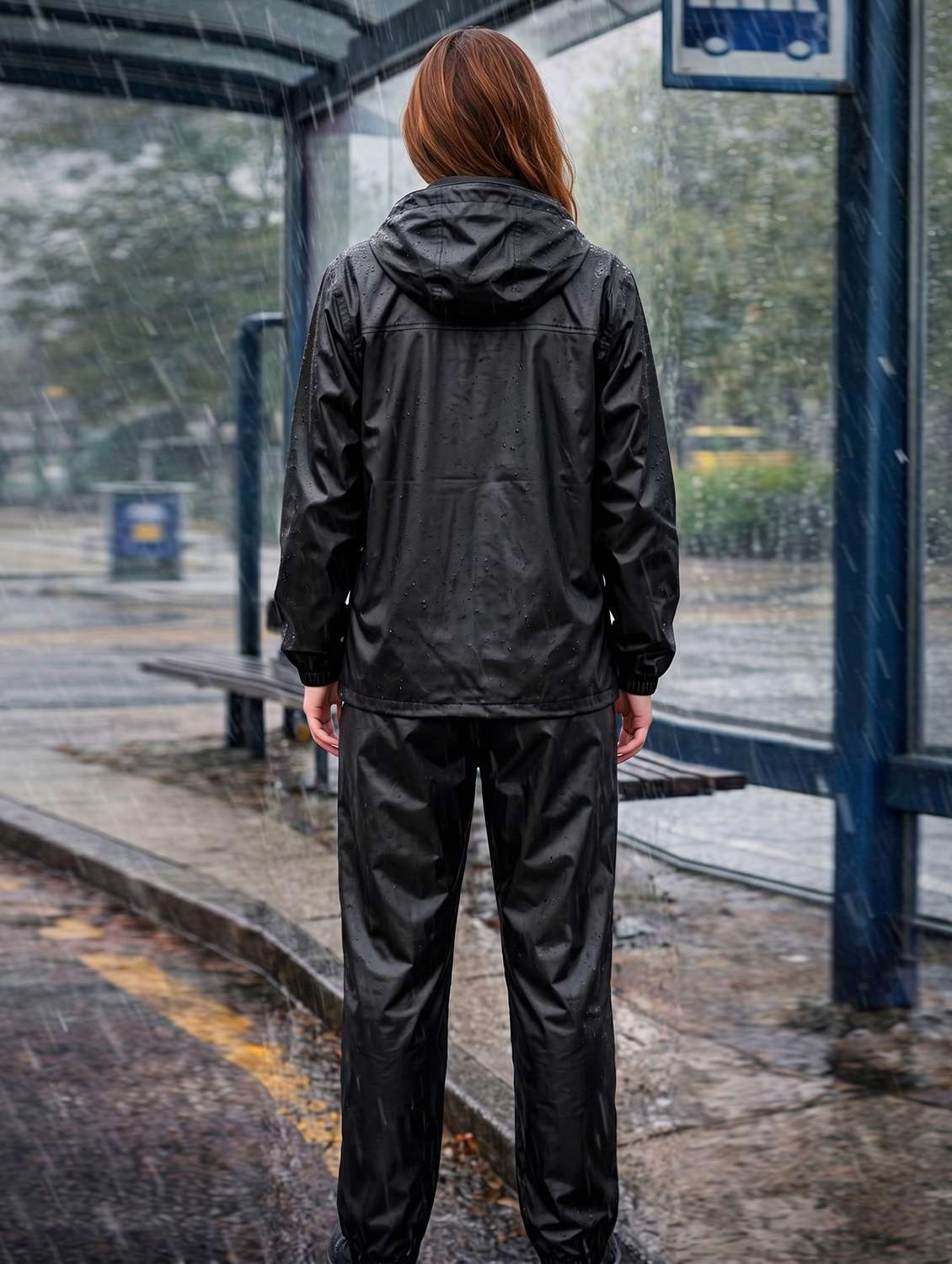 women solid long sleeves hooded rain suit set - 22567314 -  Standard Image - 2
